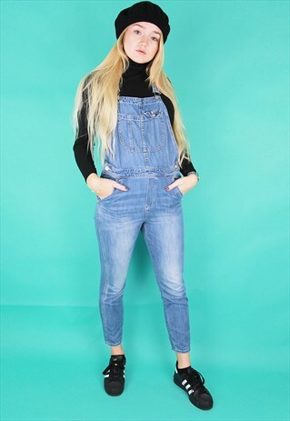 LIGHT BLUE DENIM CROPPED DUNGAREES