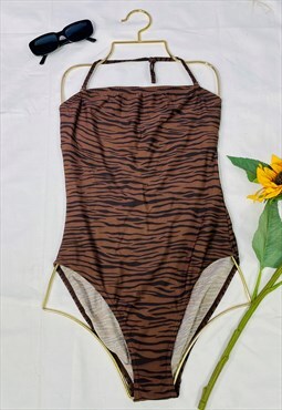 Vintage 90's Animal Tiger Print High Leg Swimsuit