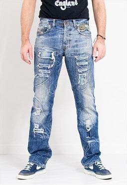 DIESEL vintage y2k ripped jeans in blue men size W32 L34