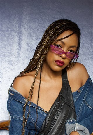 PURPLE 90S Y2K STYLE SLIM PURPLE CAT EYE SUNGLASSES
