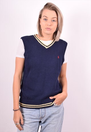 POLO RALPH LAUREN WOMENS VINTAGE VEST TANK TOP LARGE BLUE 90