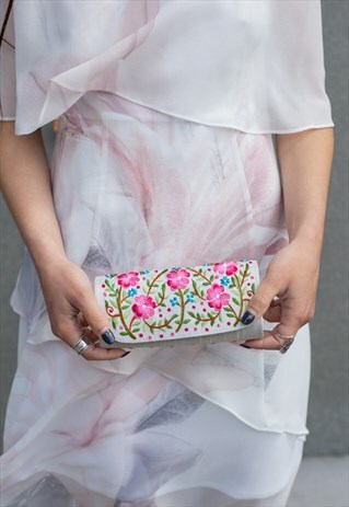 PURPLE BEIGE FLORAL FABRIC CLUTCH SUNGLASSES CASE