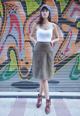 VINTAGE SKIRT LONG BROWN LEATHER FABIANI.