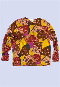 Brown Mustard Floral Printed Round Neck Blouse