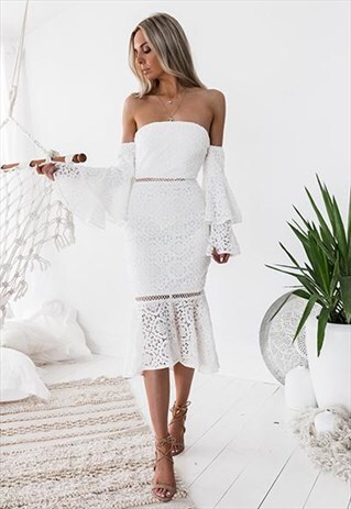 WHITE THICK CROCHET LACE DRESS