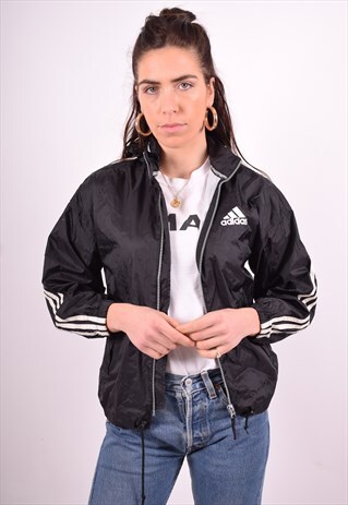 ADIDAS WOMENS VINTAGE RAIN JACKET XS BLACK 90'S