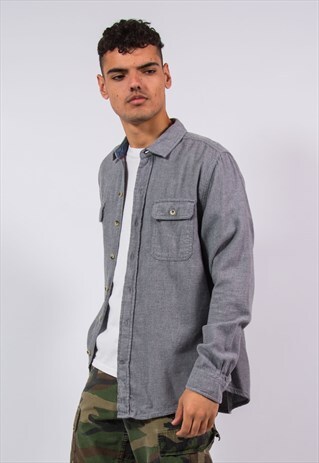 VINTAGE WOOLRICH PLAIN GREY FLANNEL SHIRT