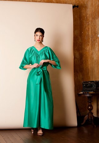 GREEN SATIN BOHO MAXI DRESS (2019), ELEGANT FORMAL DRESS