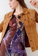 VINTAGE SUEDE LEATHER JACKET COLLARED BUTTON DOWN TAN BROWN 