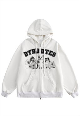 Dog lover hoodie puppy pullover animal print jumper in white