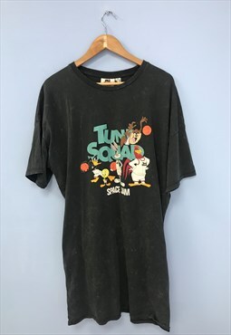 Space Jam T-Shirt Dress Black Acid Wash Looney Tune Casual