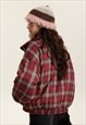 CHECK BOMBER JACKET PLAID REVERSIBLE PUFFER WINTER COAT RED