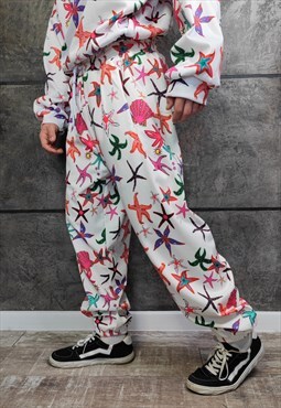 Sea life joggers Ocean print pants baggy overalls in white