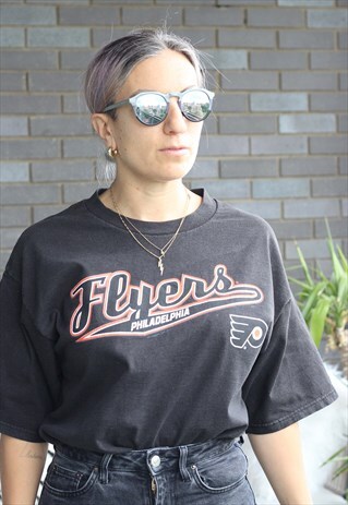 VINTAGE 1990S BLACK NHL PHILADELPHIA FLYERS T SHIRT