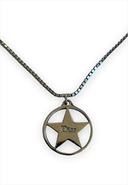 Vintage Dior necklace silver tone metalwear star chain