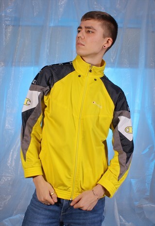 VINTAGE CHAMPION YELLOW EMBROIDERED TRACK JACKET