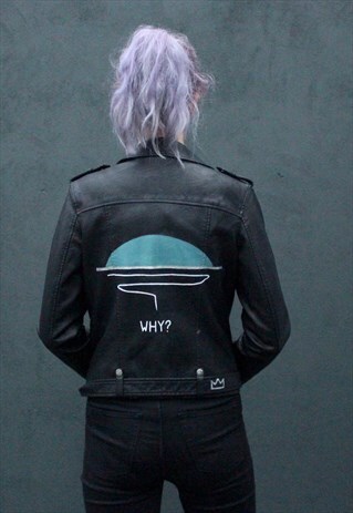HAND PAINTED BLUE SUNSET FAUX LEATHER JACKET