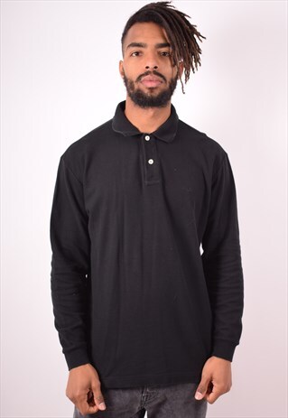 FILA MENS VINTAGE POLO SHIRT LONG SLEEVE MEDIUM BLACK 90S