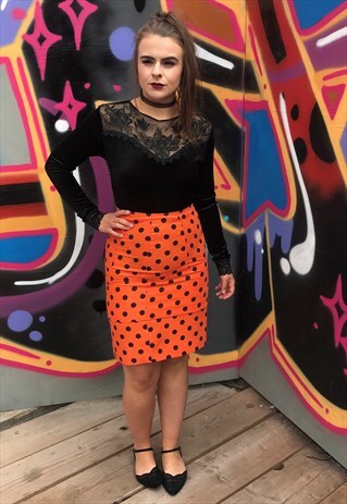 VINTAGE 1960S HANDMADE POLKA DOT PENCIL SKIRT - SIZE 10