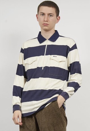VINTAGE 90'S FILA STRIPE POLO SWEATSHIRT