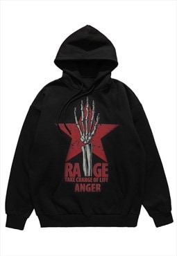 Skeleton hoodie bones pullover Gothic top rage slogan jumper