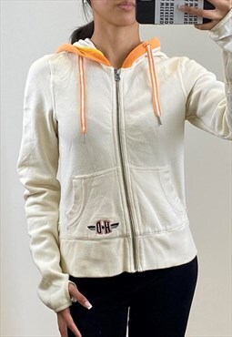 Cute Harley Davidson Y2K Hoodie White Zip Up With Thumb Hole