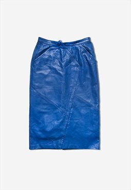 Vintage 80s real leather blue midi skirt