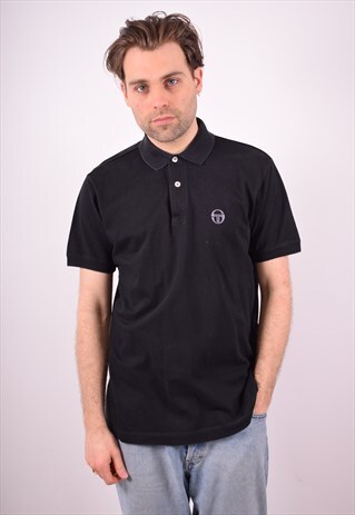 SERGIO TACCHINI MENS VINTAGE POLO SHIRT LARGE BLACK 90S