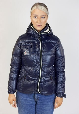 VINTAGE MONCLER NAVY HOODED PUFFER COAT