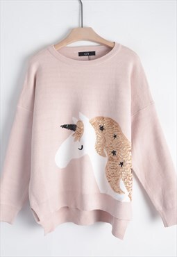 Jumper with Sequin Embellished Unicorn in Pink