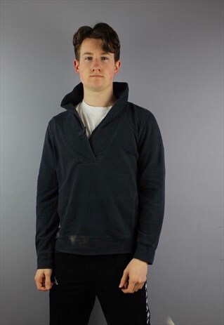 VINTAGE NAUTICA WIDE NECK HOODIE IN NAVY WITH POCKETS.