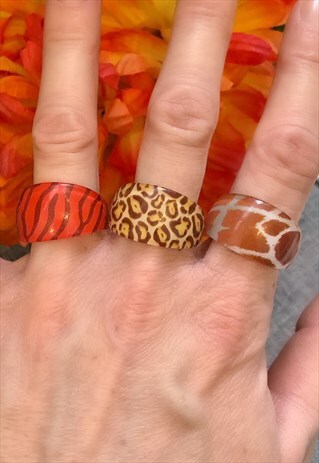 3 PACK OF ANIMAL PATTERNED ACRYLIC RINGS