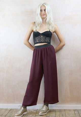 DEEP PURPLE SILKY CROP TROUSERS