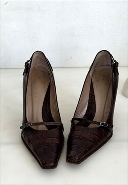 Vintage Y2K iconic sexy tiny buckle pumps in croc brown