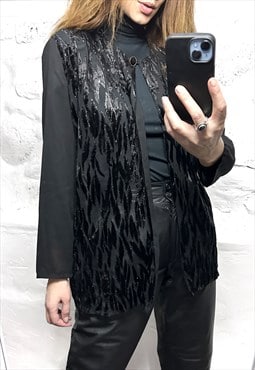 90s Black Glossy Light jacket / Blosue - Large 