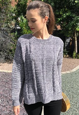 Velvety Jumper with Cable Knit in grey