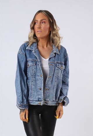 DENIM JACKET OVERSIZED FITTED VINTAGE UK 14 (O1J)
