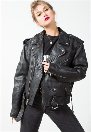 VINTAGE 80S BIKER LEATHER JACKET / S82