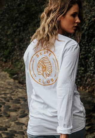 LONG-SLEEVED GRAPHIC T-SHIRT WHITE SKATE CLUB BACK PRINT