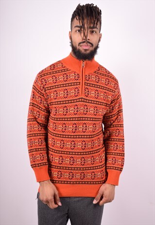 MENS VINTAGE JUMPER SWEATER MEDIUM ORANGE 90'S