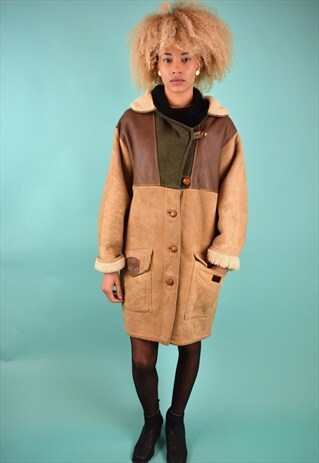 VINTAGE 90'S HOODED SHEARLING COAT