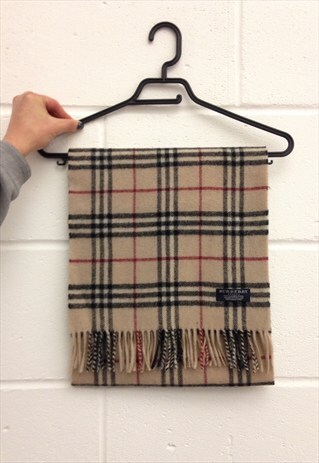 VINTAGE LIGHT BEIGE TARTAN VIRGIN WOOL BURBERRY SCARF
