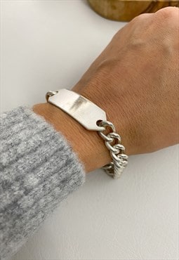 Unisex Chunky Silver Identity Bar Bracelet