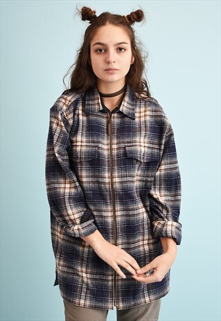 90'S RETRO CHECKED PRINT WORKWEAR OVERSIZED DADS SHIRT