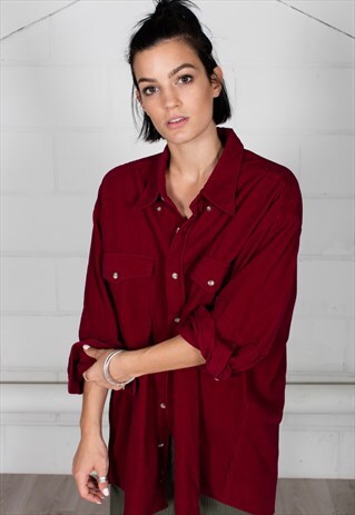 VINTAGE BURGUNDY CORDUROY LONG SLEEVE UNISEX SHIRT