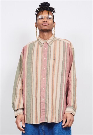 VINTAGE 90'S TOMMY HILFIGER LINEN MULTI-STRIPED SHIRT