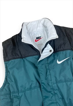 Nike Vintage 90s Green and black padded gilet Embroidered 
