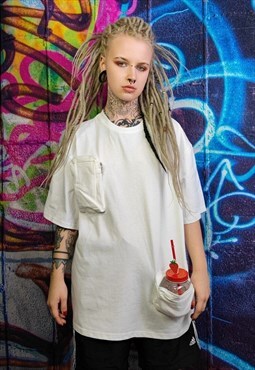 Cargo pocket t-shirt utility tee multi function top in white