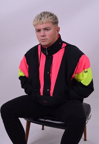 VINTAGE 80'S NEON / BLACK SKI WINDBREAKER JACKET SIZE LARGE