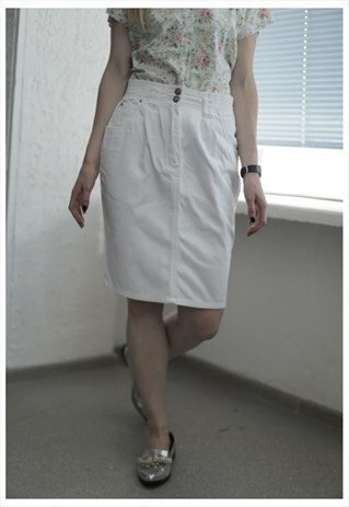 VINTAGE 90'S MIDI WHITE DENIM SKIRT